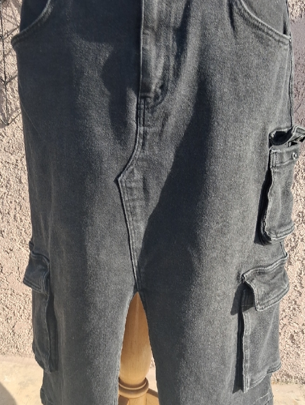 Black Womans Cargo Denim Skirt with Utility Pockets - Picture 4 of 7